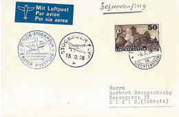 Liechtenstein 1938: ERSTER POSTFLUG ZÜRICH-STOCKHOLM 13.10.38 Mit Zu 134 Mi 164 Mit Stempel TRIESENBERG 8.X.38 - Aéreo