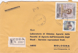 ITALIA - REPUBBLICA  - BERRA (FERRARA)  BUSTA RACCOMANDATA- VIAGGIATA  PER BOLOGNA - 1981-90: Storia Postale