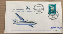 VOL INAUGURAL LUXEMBOURG-ATHENES 2-5-68 - (Avion LUXAIR) - Timbre Promotion Olympique LUXEMBOURG - Lettres & Documents