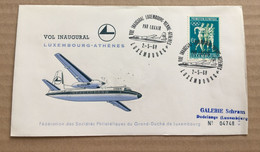 VOL INAUGURAL LUXEMBOURG-ATHENES 2-5-68 - (Avion LUXAIR) - Timbre Promotion Olympique LUXEMBOURG. - Storia Postale