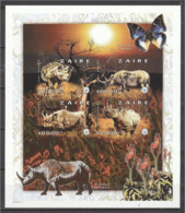 Zaire 1997, Rhino, Butterfly, Scout, Flower, 4val In BF IMPERFORATED - Unused Stamps