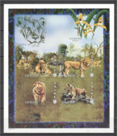 Zaire 1997, Lions, Lion Club, Orchids, 4val In BF IMPERFORATED - Ongebruikt