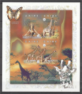 Zaire 1997, Giraffes, Scout, Butterfly, 4val In BF IMPERFORATED - Unused Stamps