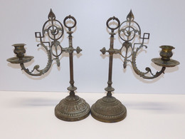 *BELLE PAIRE De BOUGEOIRS BRONZE XIXe Branche Décalée JUS De GRENIER Bougie     E - Candelabri E Candelieri