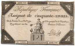 FRANCE-ASSIGNAT DE 50 LIVRES 1792 VG  P-A72 - ...-1889 Francs Im 19. Jh.