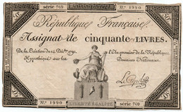 FRANCE-ASSIGNAT DE 50 LIVRES 1792 VG  P-A72 - ...-1889 Circulated During XIXth