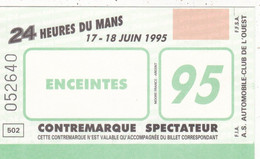 SPORT AUTO. 24 HEURES DU MANS 1995. LA BILLETTERIE. CONTREMARQUE SPECTATEUR. ACCÈS ENCEINTES. - Automobile - F1