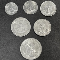 German Democratic Republic 6 Coin Set 1, 5, 10, 50 Pfennig & 1, 2 Deutsche Mark - Colecciones
