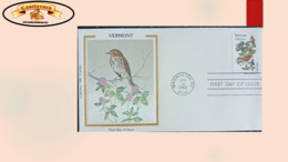 O) 1982 UNITED STATES - USA, VERMONT, FLOWER AND BIRD, CLAVER, SILK, FDC XF - 1981-1990