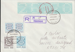 Estonia Registered Cover Franked W/Telex Roll Making A Special ATM Posted Kärevere 1992 (G115-79) - ATM - Frama (viñetas)