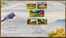 INDIA,2020,NATURAL SITES,MOUNTAIN FLOWER,BEER,MONKEY,TIGER,DEER,BIRD,PLANT FDC. - Cartas & Documentos