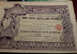 Tramways & Chemins De Fer Electriques De Rome-Civita  Castellana - Viterbe - Action De Capital - Bruxelles Octobre 1904. - Chemin De Fer & Tramway