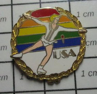 512g1 Pin's Pins / Beau Et Rare / THEME : SPORTS / PATINAGE ARTISTIQUE USA ARC-EN-CIEL LAURIERS - Kunstschaatsen