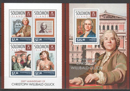 LS281 2014 SOLOMON ISLANDS CHRISTOPH WILLIBALD GLUCK MUSIC #2492-96 1KB+1BL MNH - Other & Unclassified