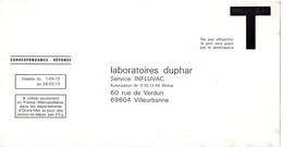 RHONE - Dépt N° 69 = VILLEURBANNE 1973 = CORRESPONDANCE REPONSE T  ' LABORATOIRES DUPHAR + Vaccin INFLUVAC ' - Karten/Antwortumschläge T