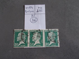 TIMBRE.FRANCE PERFORE B.F.N°174.PASTEUR.OBL.BANDE DE 3.CATALOGUE YVERT ET TELLIER. - Used Stamps