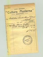 Facture Casa Editrice " Cultura Moderna " Mendrisio  Facture De 14 Fr  En 1911 - Suisse