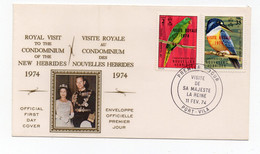 Nouvelles Hébrides -Enveloppe 1er Jour - Visite Royale 1974 - Timbres Surchargés - Bon état - Andere & Zonder Classificatie
