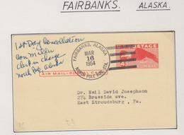 Alaska Fairbanks Cover Airmail Postal Card 1st Day Ca Fairbanks Ca MAR 16 1954 (FB152) - Polar Flights