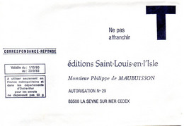 VAR - Dépt N° 83 = LA SEYNE S/ MER = CORRESPONDANCE REPONSE T  ' EDITIONS SAINT LOUIS / M. De MAUBUISSON ' - Cartes/Enveloppes Réponse T