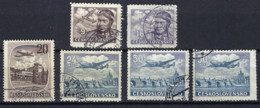 TCHEKOSLOVAQUIE P.A. 1946: Les ZNr. 16,19,21,24(2x),36 (6 Val.) Obl., Var. Du 2ème ZNr. 24 "1 Dent Suppl. Horiz." - Airmail