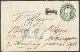 E.P. Enveloppe 10 Centimes Vert (petit Format), Obl. Sc ANVERS 1 Févr. 1895 Vers Hambourg (DE) + Griffe 'T' Et Taxe De 2 - Sobres