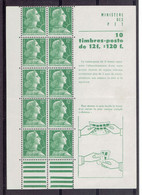 FRANCE - N°1010"a" - FEUILLET DE 10 TP XX - PLI HORIZONTAL ENTRE LES TP + LEGERE TACHE HORS TP - SINON TTB - Old : 1906-1965