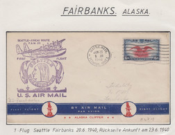 Alaska 1st Flight Seattle Fairbanks Ca Seattle JUN 20 1940 Fairbanks 23.6.1940 (FB155B) - Polar Flights