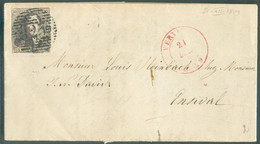 N°1 - Epaulette 10 Centimes Brune, Obl. P.123 Sur Lettre De VERVIERS Le 21 Décembre 1849 Vers Ensival. Bonne Frappe Et B - 1849 Epauletten