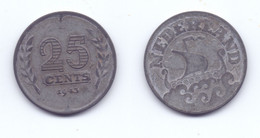 Netherlands 25 Cents 1943 WWII Issue - 25 Centavos