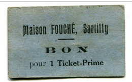 Rare Jeton De Nécessité Carton "Maison Fouché Sartilly - Bon Pour 1 Ticket-Prime" Entre Avranches Et Granville - Monétaires / De Nécessité