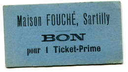 Rare Jeton De Nécessité Carton "Maison Fouché Sartilly - Bon Pour 1 Ticket-Prime" Entre Avranches Et Granville - Monétaires / De Nécessité