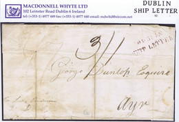 Ireland Maritime Dublin 1807 Cover To Ayr By Private Ship "Lady Pendarin" With 2-line DUBLIN/SHIP LETTER In Claret - Prephilately