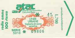 Italia - Ticket - Atac - Linee Urbane - Roma - Europe