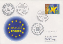 Enveloppe   FDC  1er  Jour  LUXEMBOURG   Marché  Unique  Européen   Emission  Du  Conseil  De  L' Europe  1992 - FDC