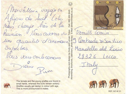 SOUTH AFRICA CARTOLINA GIRAFFE PER ITALIA - Cartas & Documentos