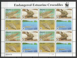 PK022 1994 PALAU WWF FAUNA REPTILES ENDANGERED ESTUARINE CROCODILES 1SH MNH - Unused Stamps