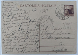 Cartolina Postale 3 Lire Annullo Tollo Chieti Civitacampomarano VG 1947 - Postwaardestukken