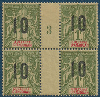 France Colonies Type Groupe Anjouan Bloc De 4 Millésimé 3 N°30A**/* Tres Frais & TTB - Unused Stamps