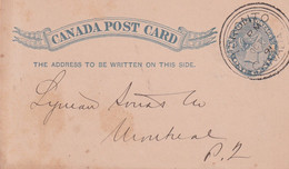 CANADA 1891   ENTIER POSTAL/GANZSACHE/POSTAL STATIONERY CARTE DE TORONTO - 1860-1899 Reign Of Victoria