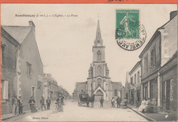 D37 - SEMBLANÇAY - L'ÉGLISE - LA PLACE - Plusieurs Personnes-Cycliste-Calèche-Cheval Noir-Boucherie/Charcuterie-Besnard - Semblançay