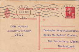 Norvège Entier Postal Oslo Pour L'Allemagne 1930 - Enteros Postales