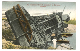 OVERTURNED FRENCH EXCAVATOR At GORGONA PANAMA ACCIDENT C.1908 Color Litho - Panama
