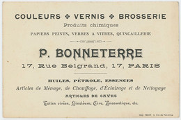 Une Ancienne Carte De Visite - Couleurs Vernis Brosserie - P Bonneterre - Paris - Cartoncini Da Visita