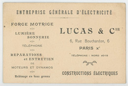 Une Ancienne Carte De Visite - Entreprise D'électricité - Lucas - Paris - Cartoncini Da Visita