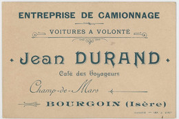 Une Ancienne Carte De Visite - Entreprise De Camionnage - Jean Durand - Bourgoin - Visitekaartjes