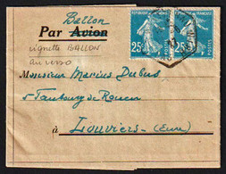 FRANCE: Timbres N°140 En Paire Obl. 12/06/1927. Exposition De Strasbourg Wantzeneau Sur Une Lettre Cachetée, Non Ouverte - 1927-1959 Lettres & Documents