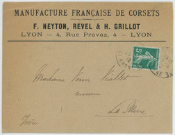 Enveloppe Timbrée + Facture - Manufacture De Corsets - Neyton - Lyon - 1912 - Kleding & Textiel