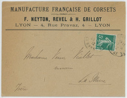 Enveloppe Timbrée + Facture - Manufacture De Corsets - Neyton - Lyon - 1912 - Textile & Clothing