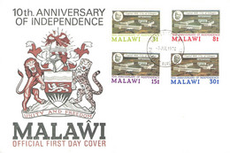 MALAWI - FDC 1974 10th ANNIV. INDEPENDANCE Mi #220-223 / Zc186 - Malawi (1964-...)